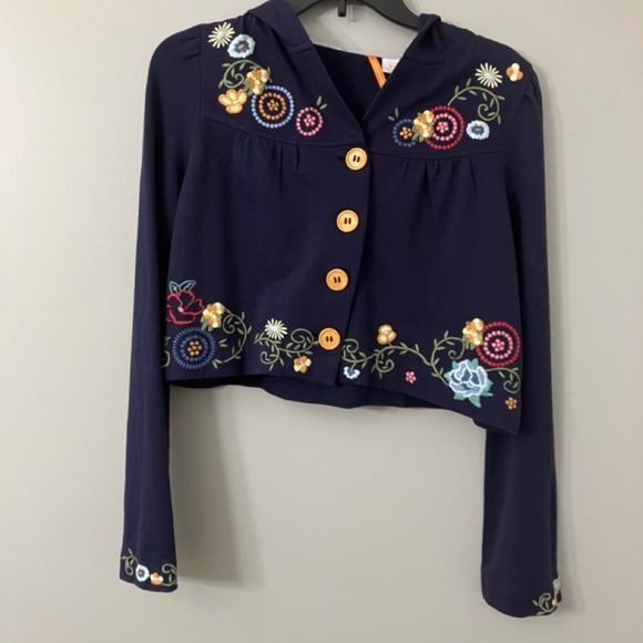 Saturday Sunday Anthropologie Floral Embroidered Cropped Hoodie, S - Picture 1 of 3